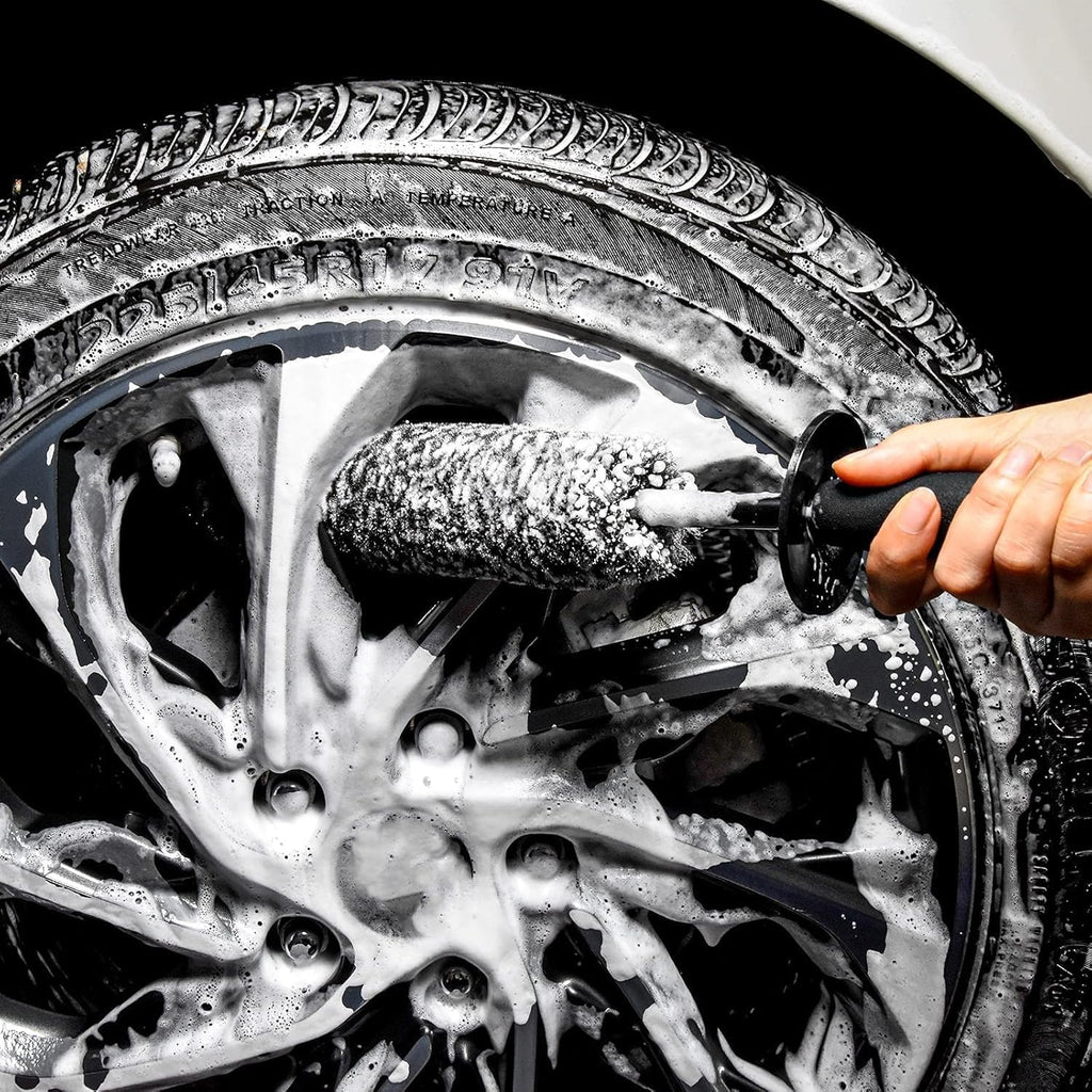 Car Wheel Rim Brush Kit, Woolies Wheel Brush, Car Cleaning Brush Fiber Rod, Steel Ring Fiber Cleaning Brush, Long Non-Slip Handle Clean Brush, Great to Clean Car Wheel Rim