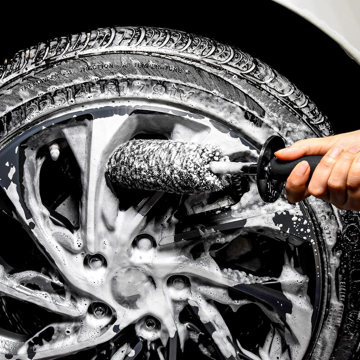 Car Wheel Rim Brush Kit, Woolies Wheel Brush, Car Cleaning Brush Fiber Rod, Steel Ring Fiber Cleaning Brush, Long Non-Slip Handle Clean Brush, Great to Clean Car Wheel Rim