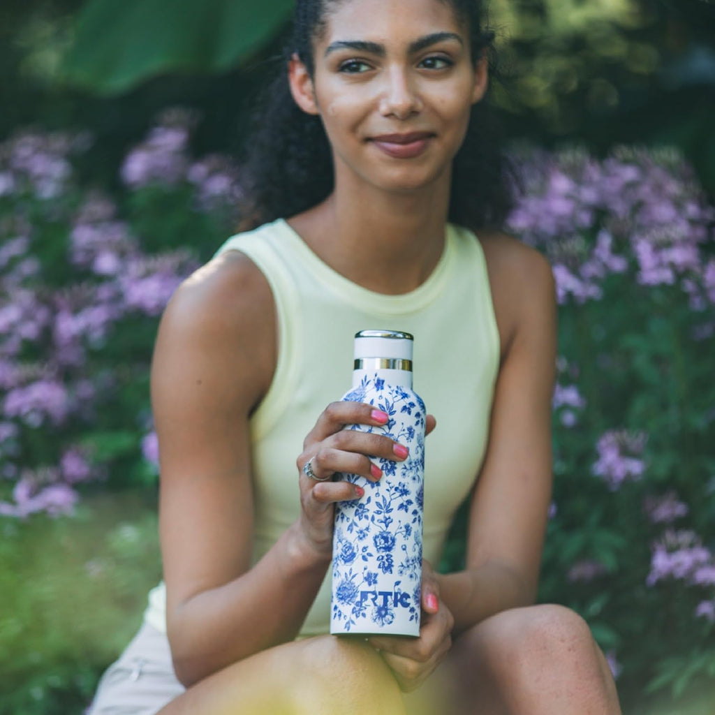 RTIC 20oz Journey Bottle Metal Stainless Steel Vacuum Insulated, BPA Free, Reusable, for Water, Hot and Cold Drinks, Travel, Sports, Camping, Blue Bouquet