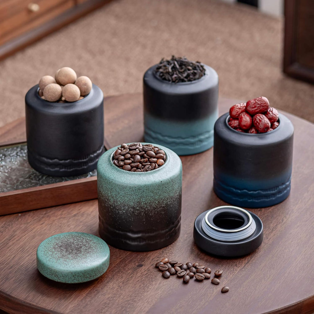 Tea Canister for Loose Tea with Airtight Lid, Kitchen Storage Containers, Ceramic Food Storage Jar, Ceramic Coffee Canister (Light Blue)