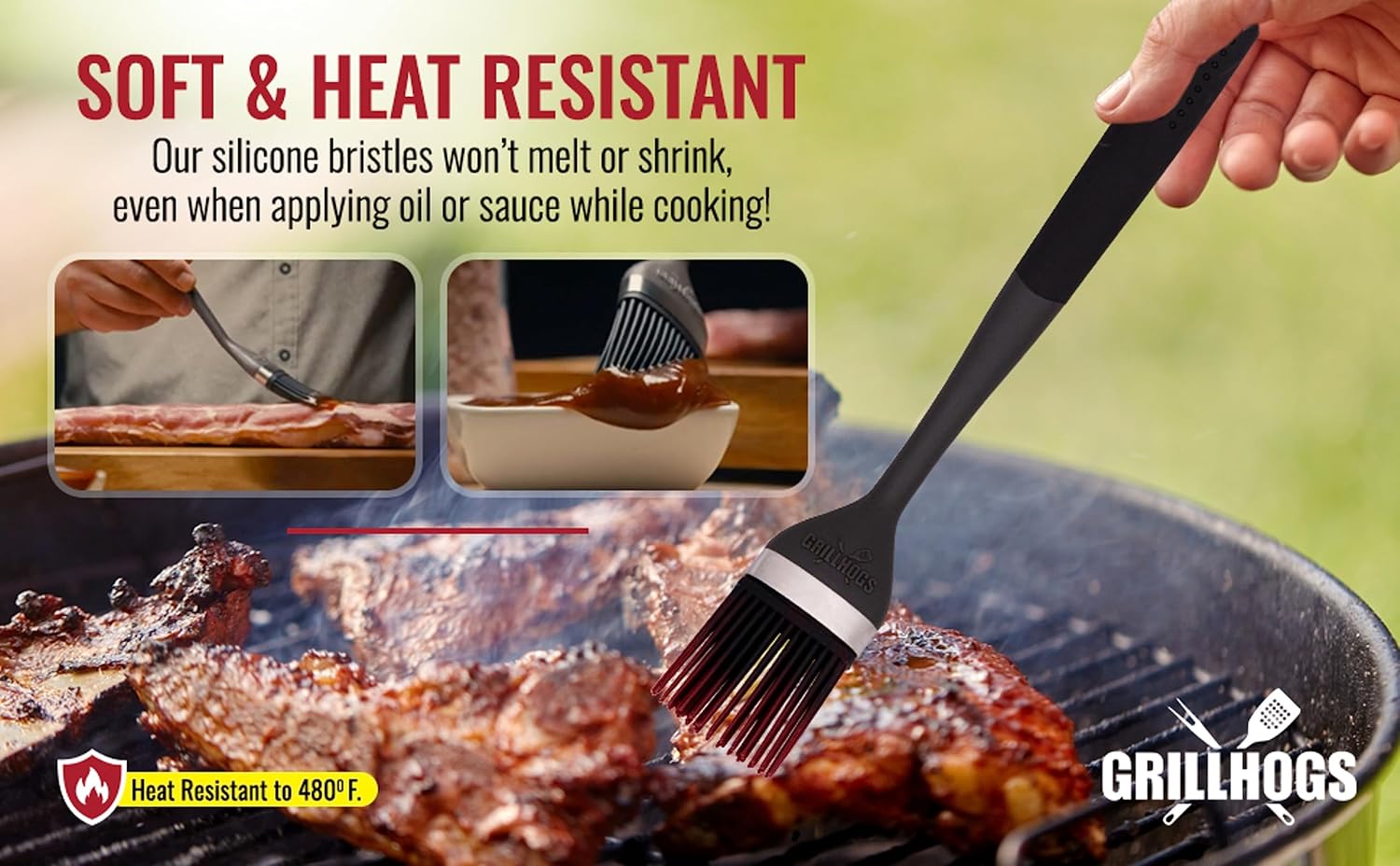 Silicone Sauce Basting Brush, Premium Soft Touch Handles, Pastry and Oil Brush & Barbecue Grilling, Dishwasher Safe & Heat Resistant, Set of 2 (7.5" & 12")