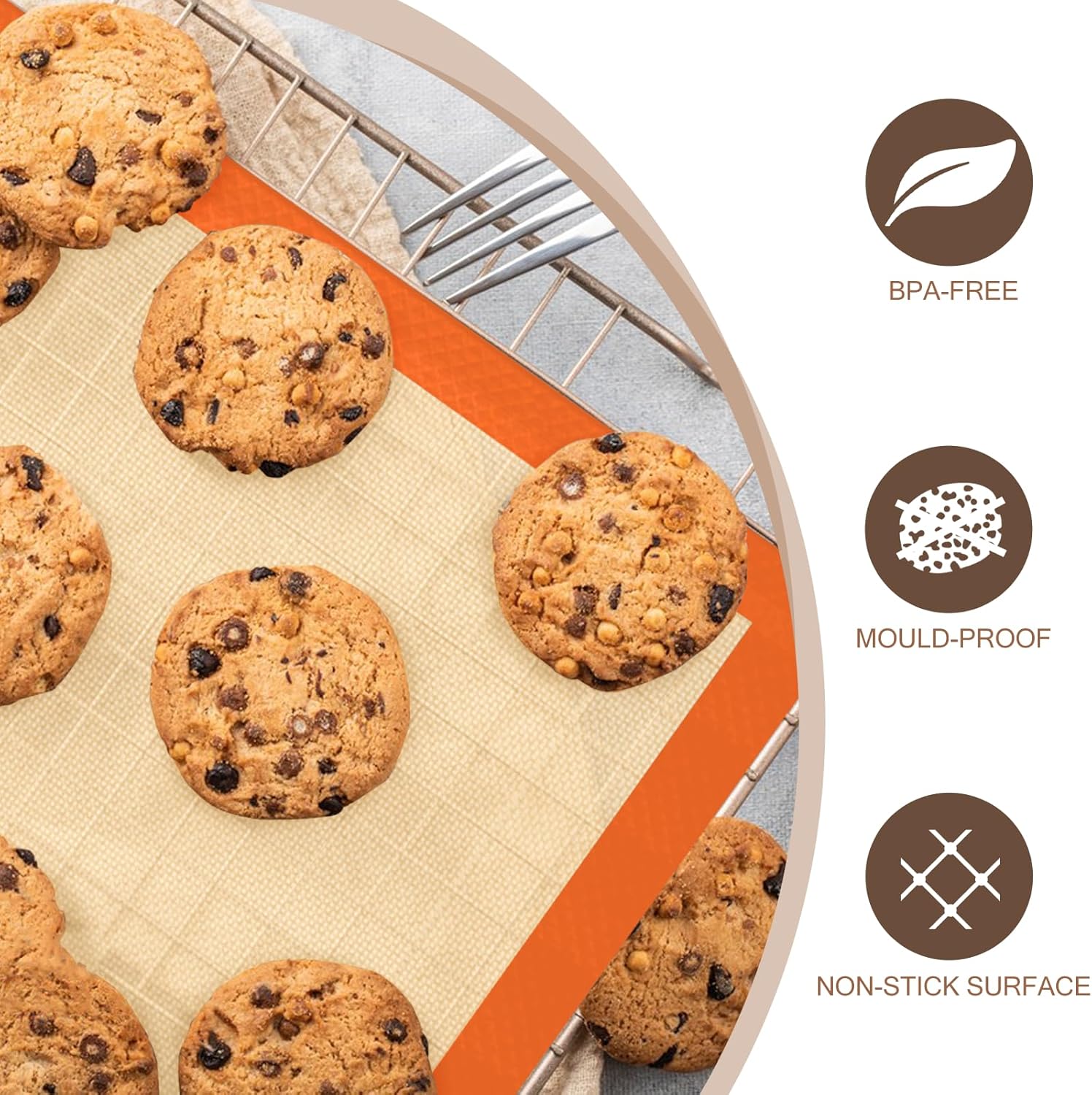 Silicone Baking Mat, 3 Pack Reusable Baking Mat, Non-Stick, Food Safe Silicone Mats for Baking, Oven Baking Sheet for Making Cookies, Macaroons, Bread