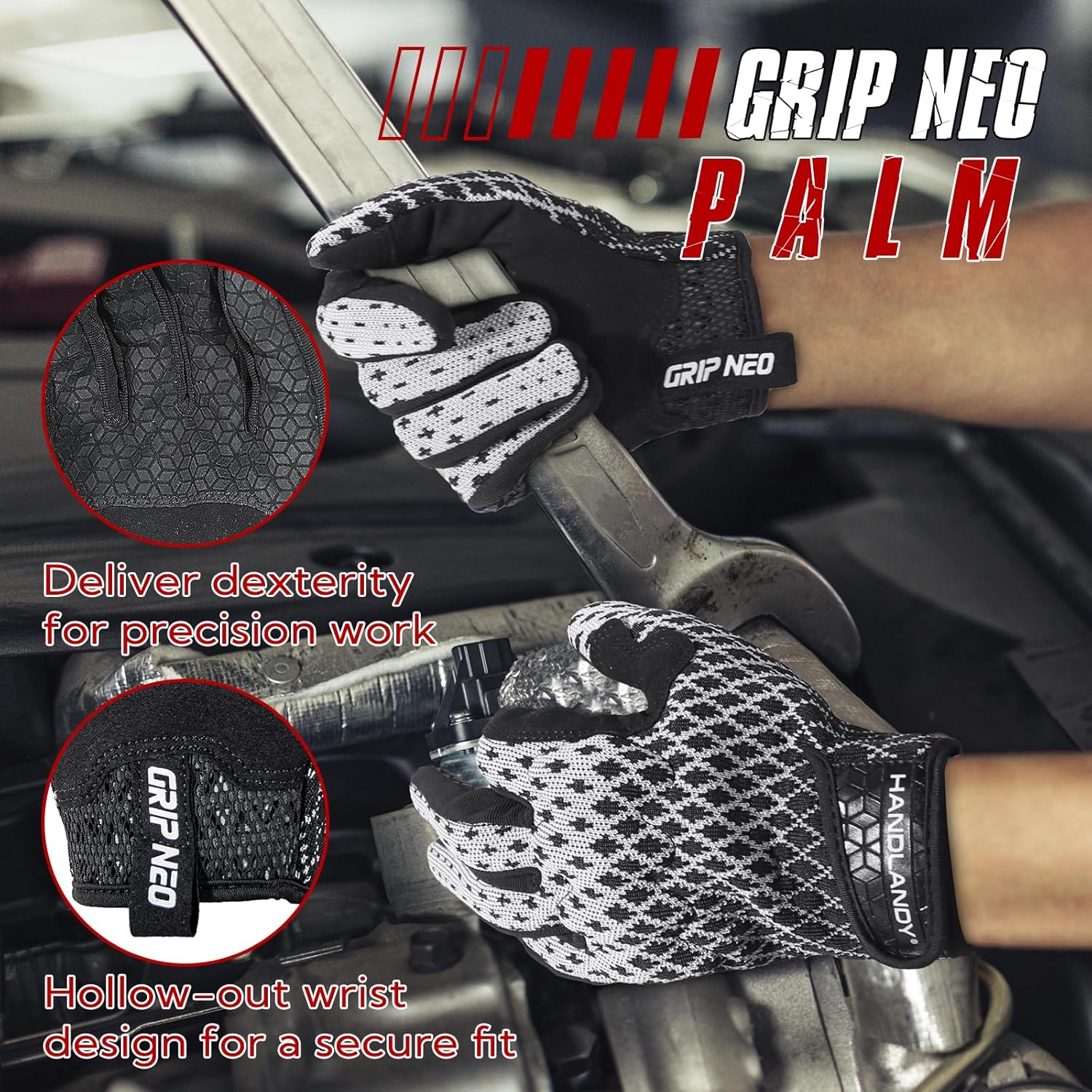 HANDLANDY Mens Work Gloves Touch screen, Utility Mechanic Gloves, Flexible Breathable Fit- Padded Knuckles & Palm