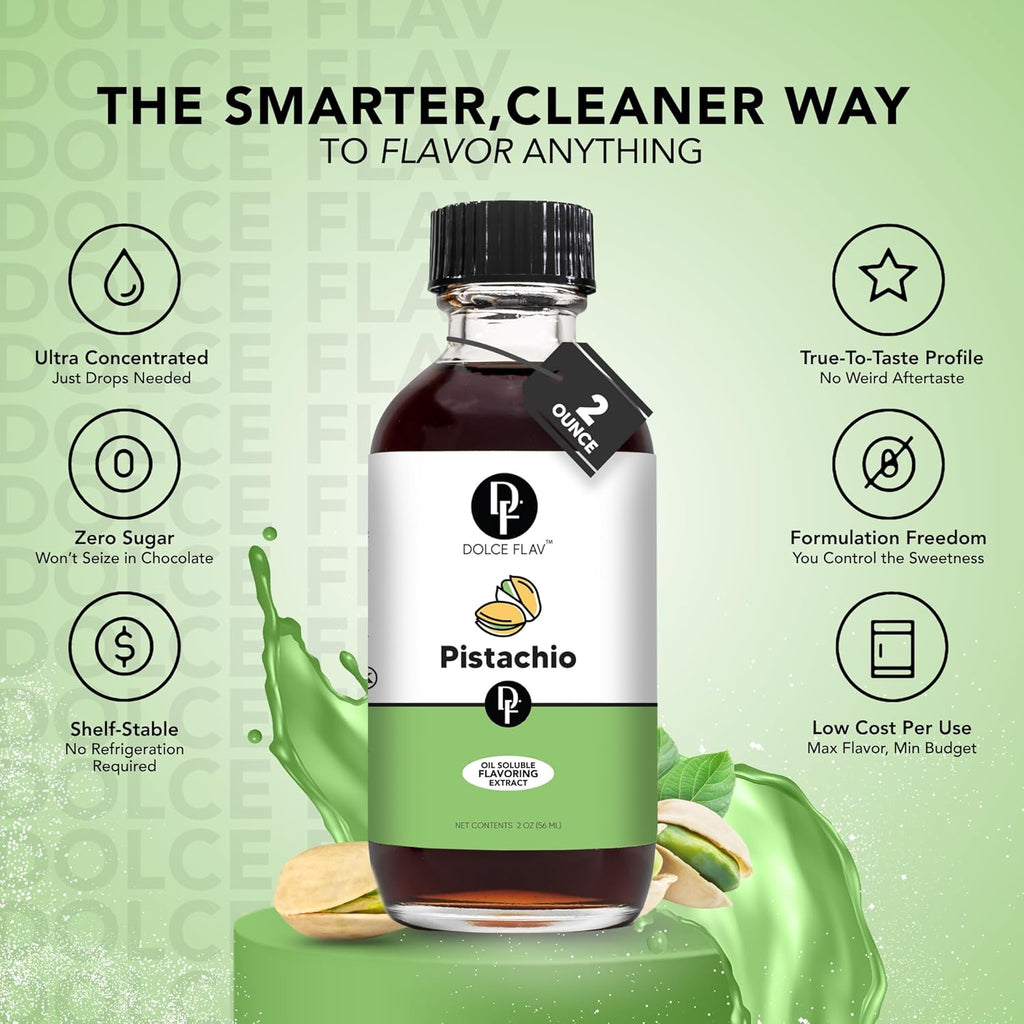 Natural Pistachio Oil Flavoring – 2 Ounce Oil-Soluble Premium Flavoring for Chocolate, Desserts & Baking | Ideal for Dubai Chocolate, Truffles, Cakes & More
