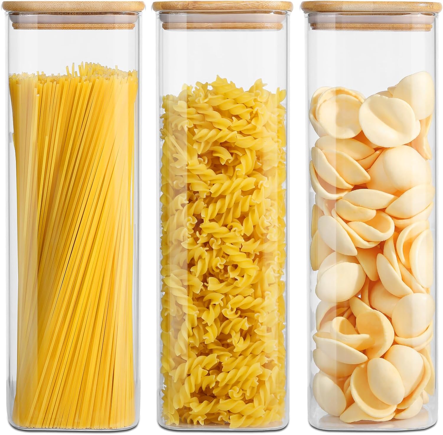 Glass Food Storage Jars with Lids(76oz)Square Set of 3 ,Glass Storage Containers Clear Glass Food Canister with Bamboo Lid Airtight For Serving Tea, Coffee Beans, Flour,Cookie, Cereal,Spice and More