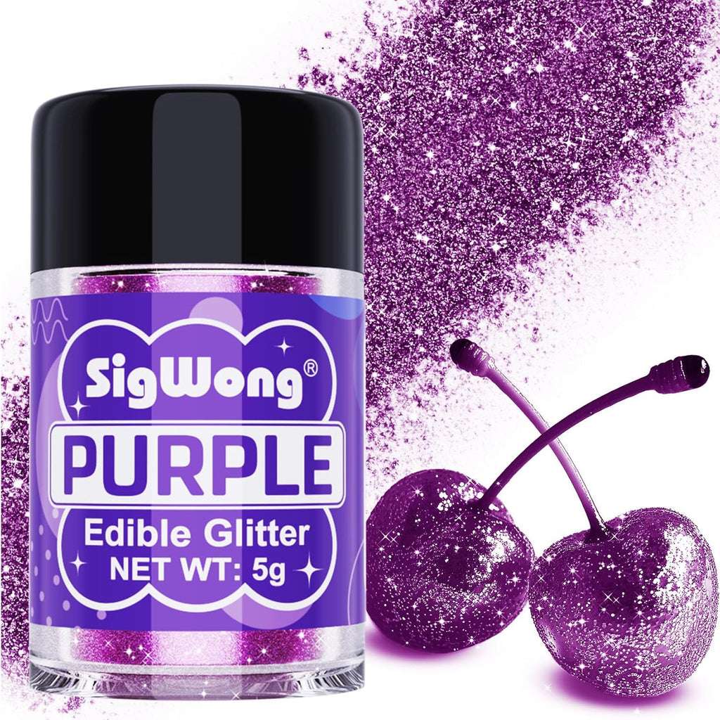Purple Edible Glitter - 5g Food Grade Cake Decorating Shimmering Glitter, Edible Sprinkle Luster Dust for Drinks, Chocolates, Fondant, Strawberries, Cupcakes, Candy, Cookie - Vegan