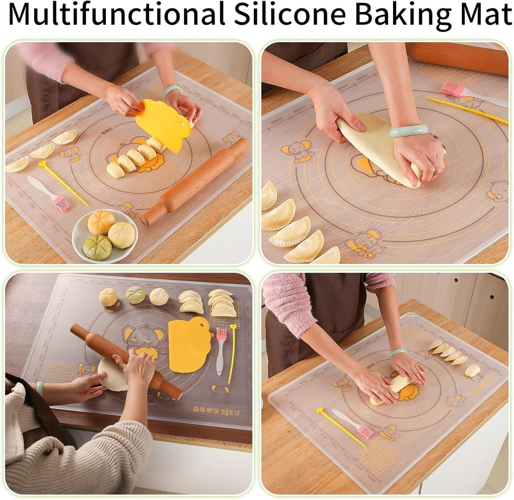 Dough Mat for Counter, 27.6x19.7 Inch Large Silicone Baking Pastry Mats for Rolling Dough, Thickened Non-Slip Non-Stick Heat Resistant Fondant Pizza Cookies Mat, with Measurements