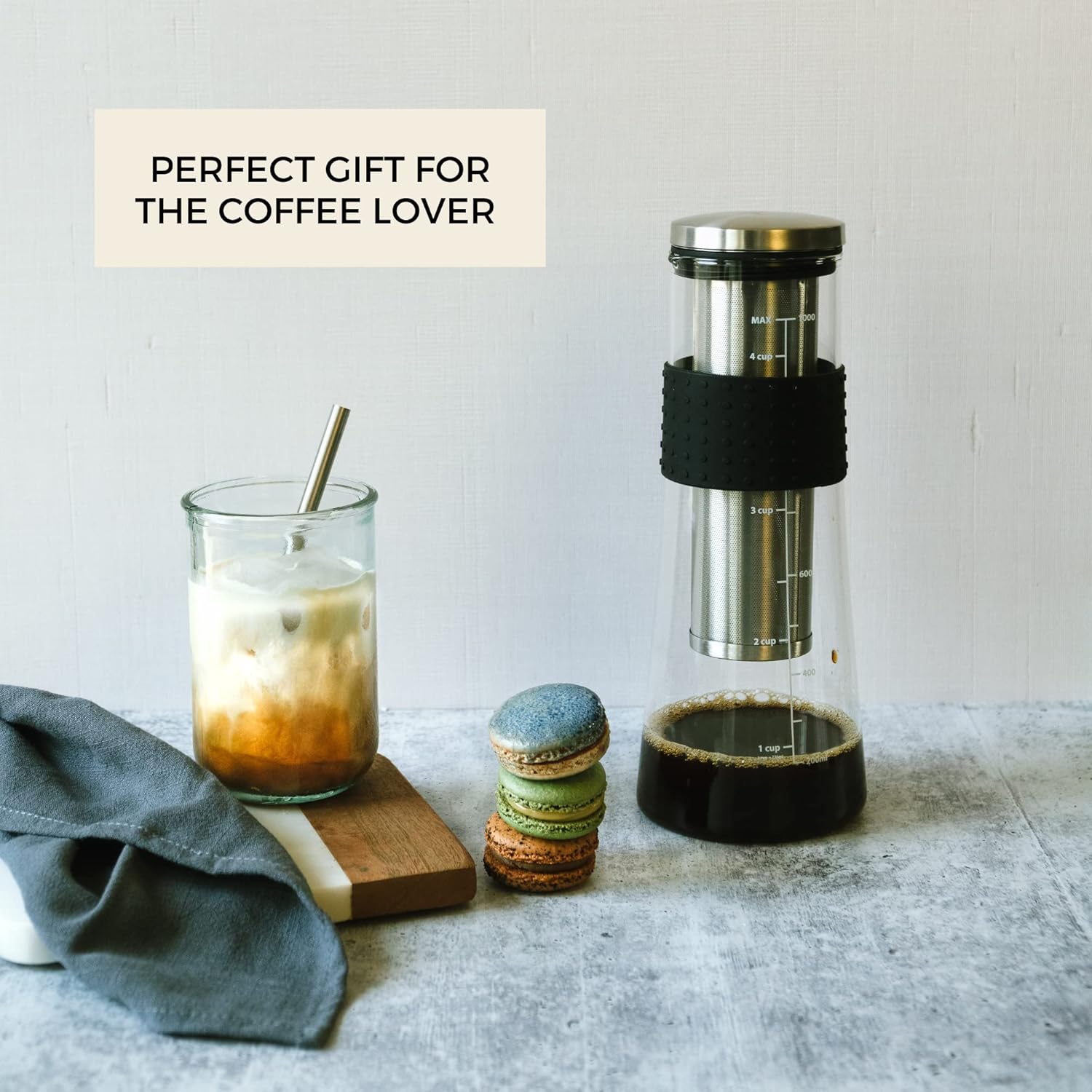 Cafe Crush Club Cold Brew Coffee Maker | Fire Toughened Borosilicate Glass | 304 Stainless Steel Infuser | 1000ml / 34 oz | Cold Brew Iced Coffee Pitcher
