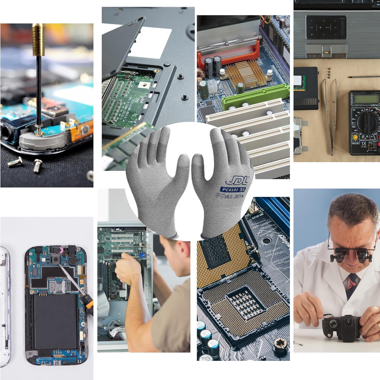 JDL ESD Work Gloves, Anti-Static Gloves for PC Building, 36 pairs, Computer Installation & Repair, High Resistance Carbon Fiber Gloves, Medium