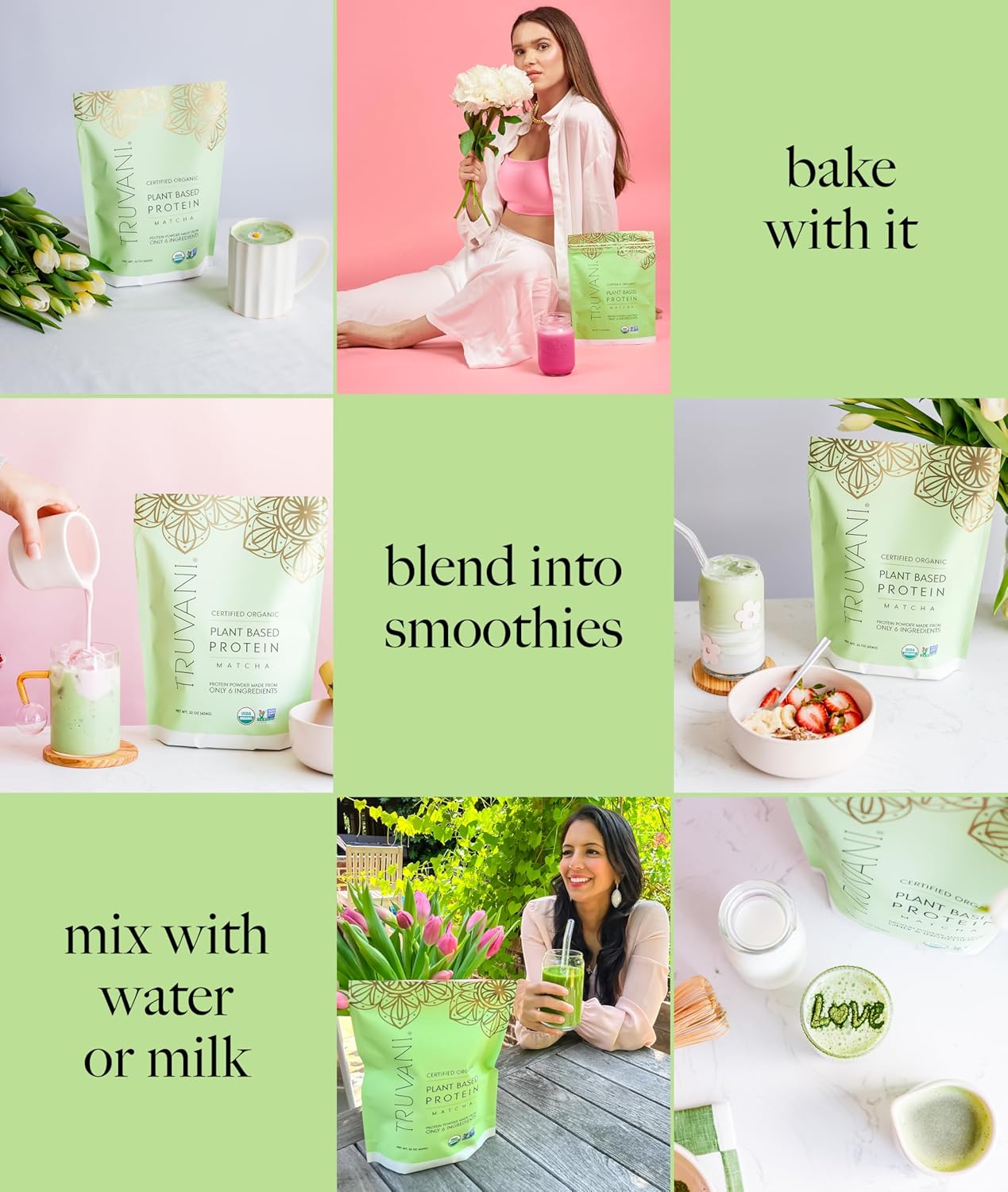 Truvani Vegan Pea Protein Powder | Matcha | 20g Organic Plant Based Protein | 1 Serving | Keto | Gluten & Dairy Free | Low Carb | No Added Sugar