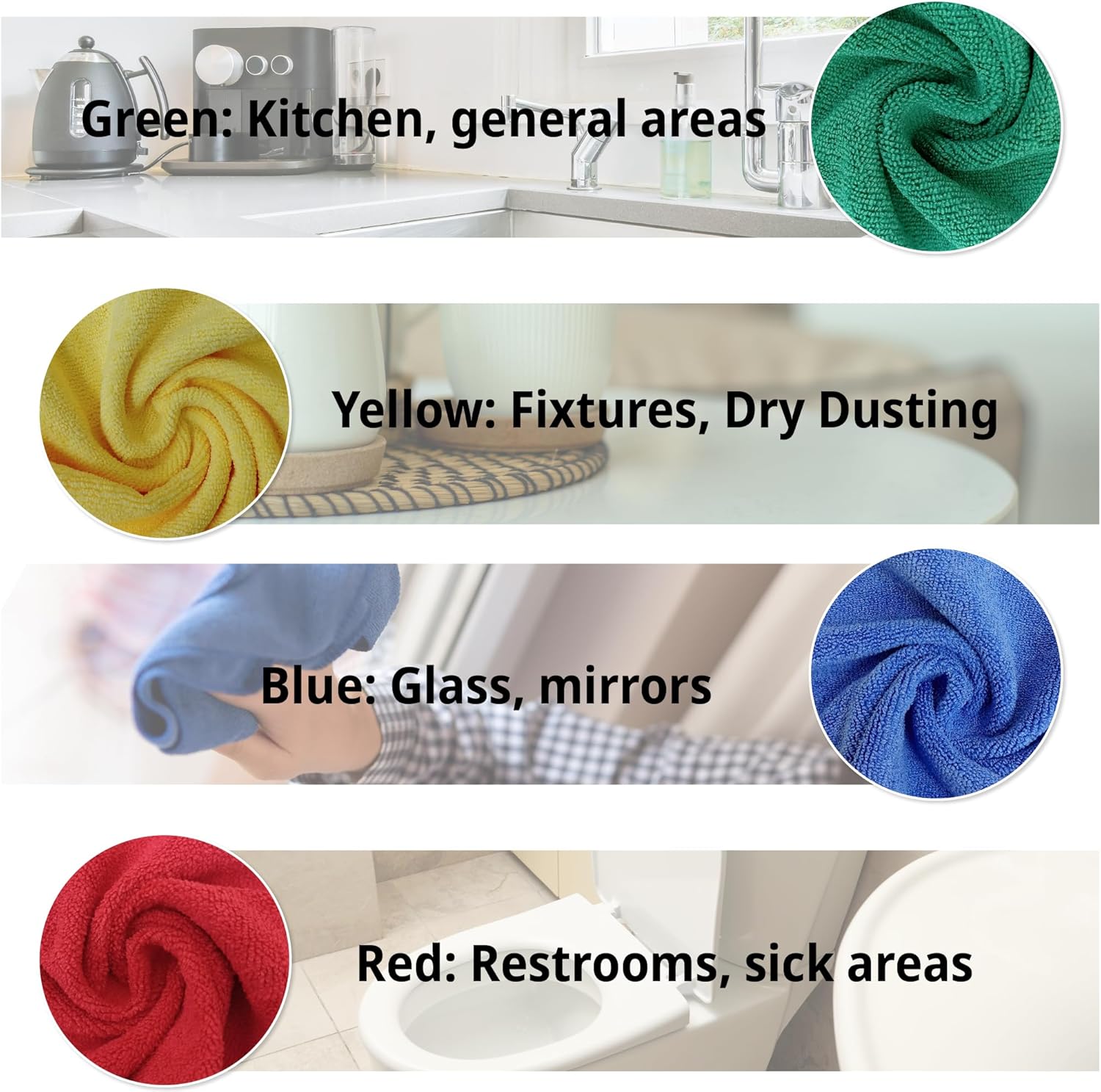 EvaClean Premium Microfiber Cleaning Cloth 16"x16" - Reusable, Washable, Non-Scratch, Microfiber Towels for Cleaning, Dusting, Polishing, High Absorbency & Durability, Green, 12-Pack