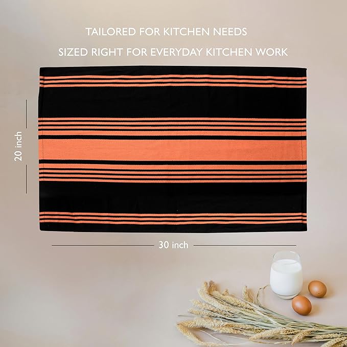 Urban Villa Kitchen Towels 100% Cotton Dish Towels(Set of 3) 20”x30” Dish Cloths Highly Absorbent Kitchen Linen Set with Hanging Loop Perfect for Drying Dishes Cleaning Towels-Orange Balck