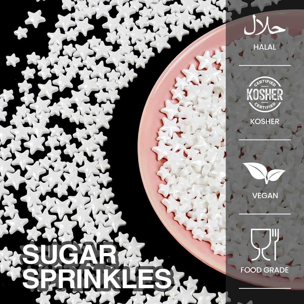 White Star Sprinkles for Cake Decorating, Edible Star Candy, 150g/5.29oz Mix Size, Baking Cake Decoration, Cupcake, Cookie, Holiday, Valentine's Day, Wedding Party, Christmas Supplies