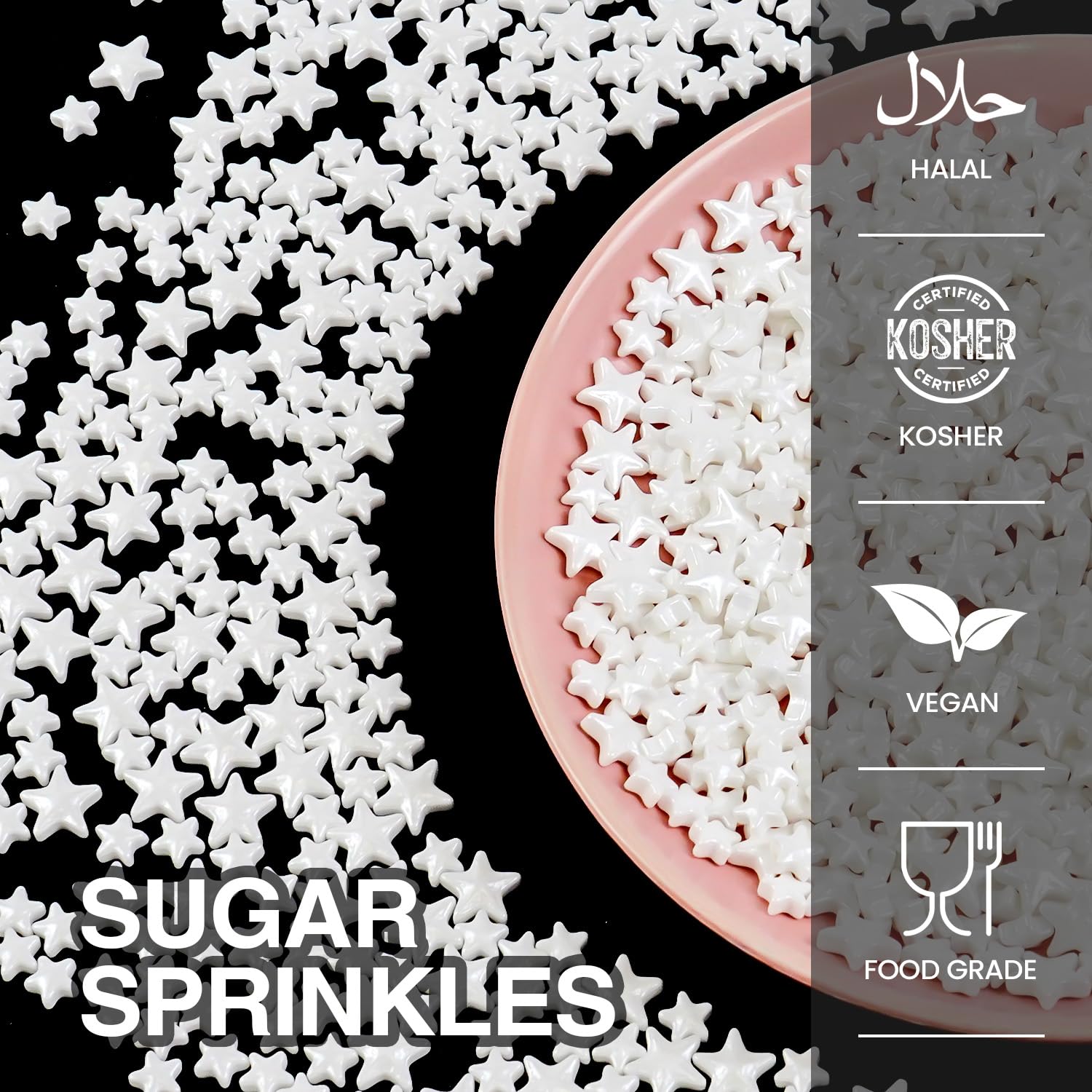 White Star Sprinkles for Cake Decorating, Edible Star Candy, 150g/5.29oz Mix Size, Baking Cake Decoration, Cupcake, Cookie, Holiday, Valentine's Day, Wedding Party, Christmas Supplies