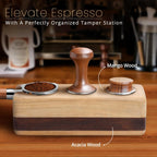 Espresso Tamping Station - Portafilter Holder (72mm) - Acacia & Mango Wood Espresso Station & Tool Organizer - Essential Accessories for Baristas