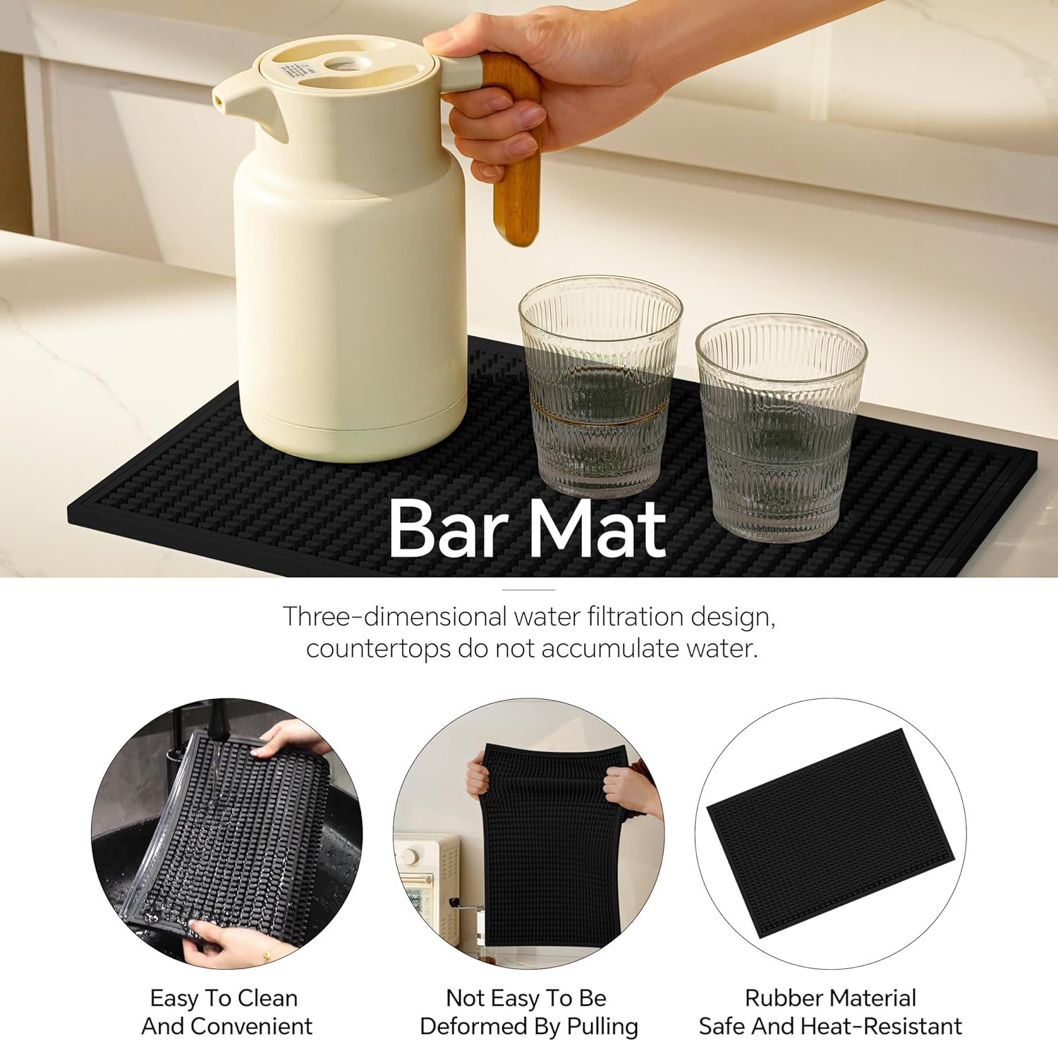 2 Pack Bar Mat, Home Bar Tool Drying Mats, Bar Accessories for The Home Bar Set 18''x12''（Black） for Bars, Outdoor Camping, Bar for Home