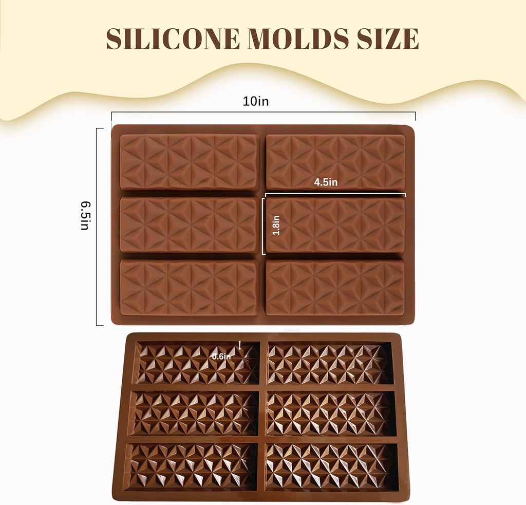 2 Pack Chocolate Bar Mold Deep for Stuffed Bar, Non-Stick Thick Chocolate Molds, Silicone Chocolate Candy Molds for Knafeh Pistachio Chocolate Bar, Candy, DIY Handmade Gifts (2 Pcs Diamond)
