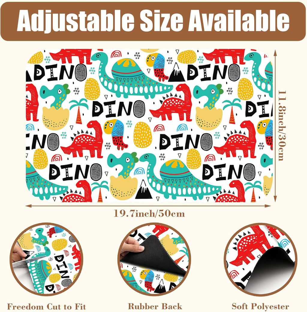 Dinosaur with Palms and Eggs Coffee Mat Absorbent Dish Drying Mat for Kitchen Counter Hide Stain Rubber Backed Coffee Bar Accessories Fit Under Coffee Maker Espresso Machine, 11.8 x 19.7 Inch