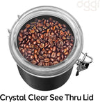 Oggi Stainless Steel Kitchen Canister 47 fl oz, Black - Airtight Clamp Lid, Clear See-Thru Top - Ideal for Kitchen Storage, Food Storage, Pantry Storage. Large Size 5" x 6".