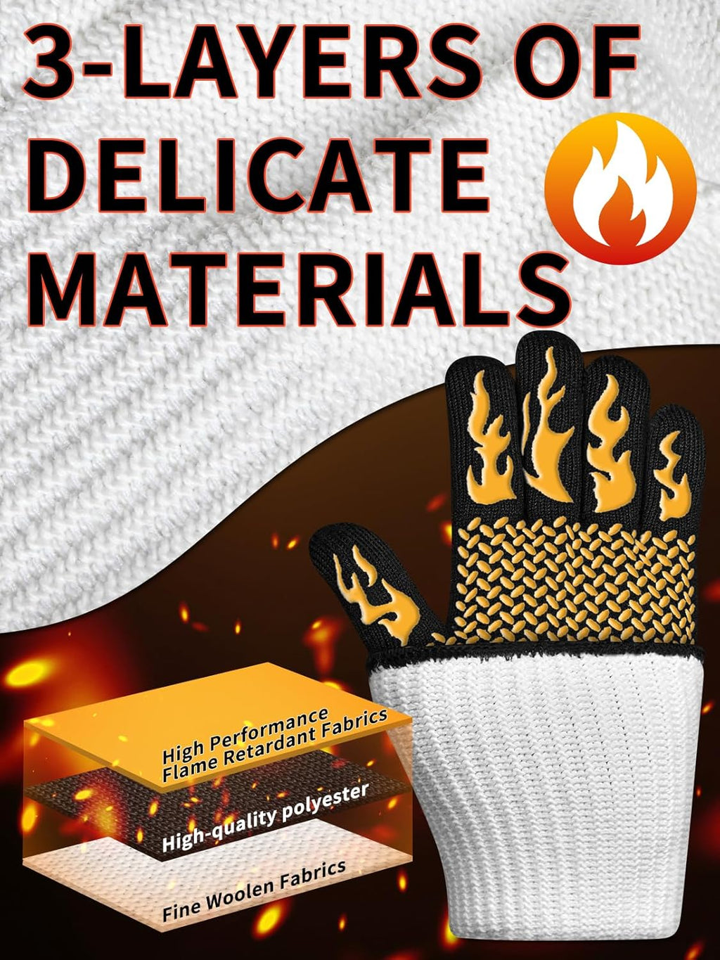 BBQ Oven Gloves, 1472℉ 3-Layers Heat Resistant Oven Mitts Silicone Non-Slip Cooking Gloves for Barbecue, Grilling, Baking, Welding, Smoker (A Pair) (Yellow)