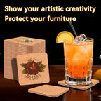 50 PCS Cork Coasters Bulk,Blank Square Cork Coasters DIY Crafts, Non-Slip Heat-Resistant Reusable Coffee Coaster, Suitable for Home Desktop Decoration