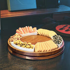 Shanik Lazy Susan Table Top Cheeseboard- Acacia Wood Rotating Serving Platter for Cheese, Charcuterie, and Appetizers, Elegant Serving Tray for Snacks, Entertaining, Parties and Family Gatherings