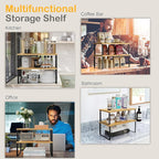 Cabinet Shelf Organizers, 15.7 inches Large Kitchen Counter Shelf, Set of 2 Wood Kitchen Pantry Organizer, Storage Shelves for Countertop, Spice Rack, Stackable, Expandable, Metal Black, Nature