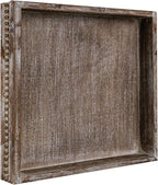 Wooden Decorative Tray, Small Serving Tray with Wood Bead, Farmhouse Big Tray for Ottoman, Countertop, Coffee Tabl, 13" x 13"x 1.6" (Retro Brown)