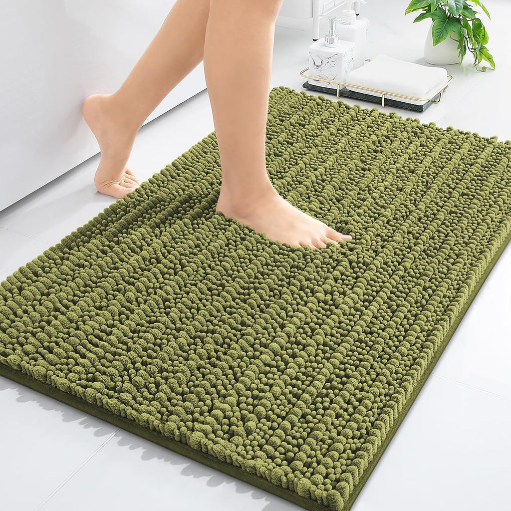 Arotive Luxury Chenille Bathroom Rug Mat, Extra Soft Thick Absorbent Shaggy Bath Rugs, Non-Slip Machine Wash Dry, Plush Bath Mats for Bathroom, Shower and Tub, 24x16, Willow Green