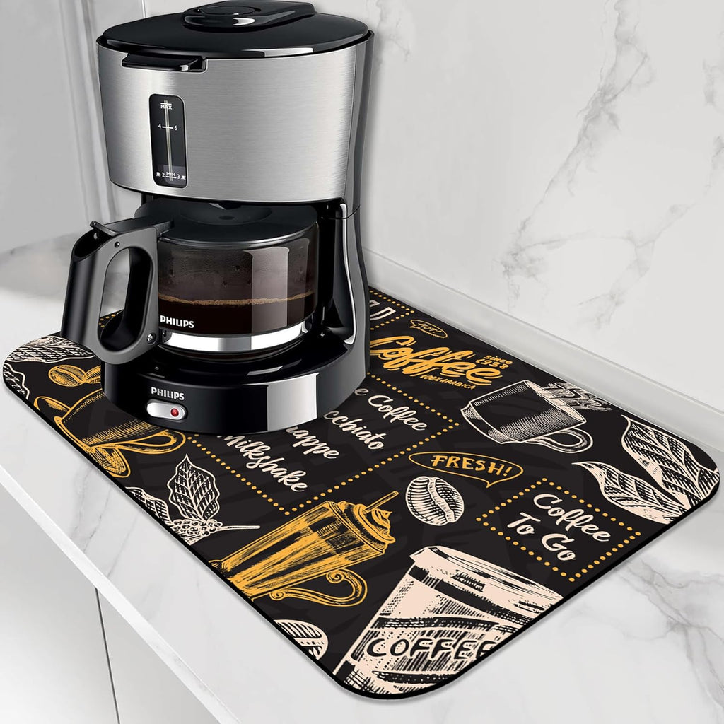 Vintage Coffee Poster Dish Drying Mat,16"X24" Absorbent Fast Dish Drying Mat for Kitchen Counter Pot and Pan, Kitchen Accessories