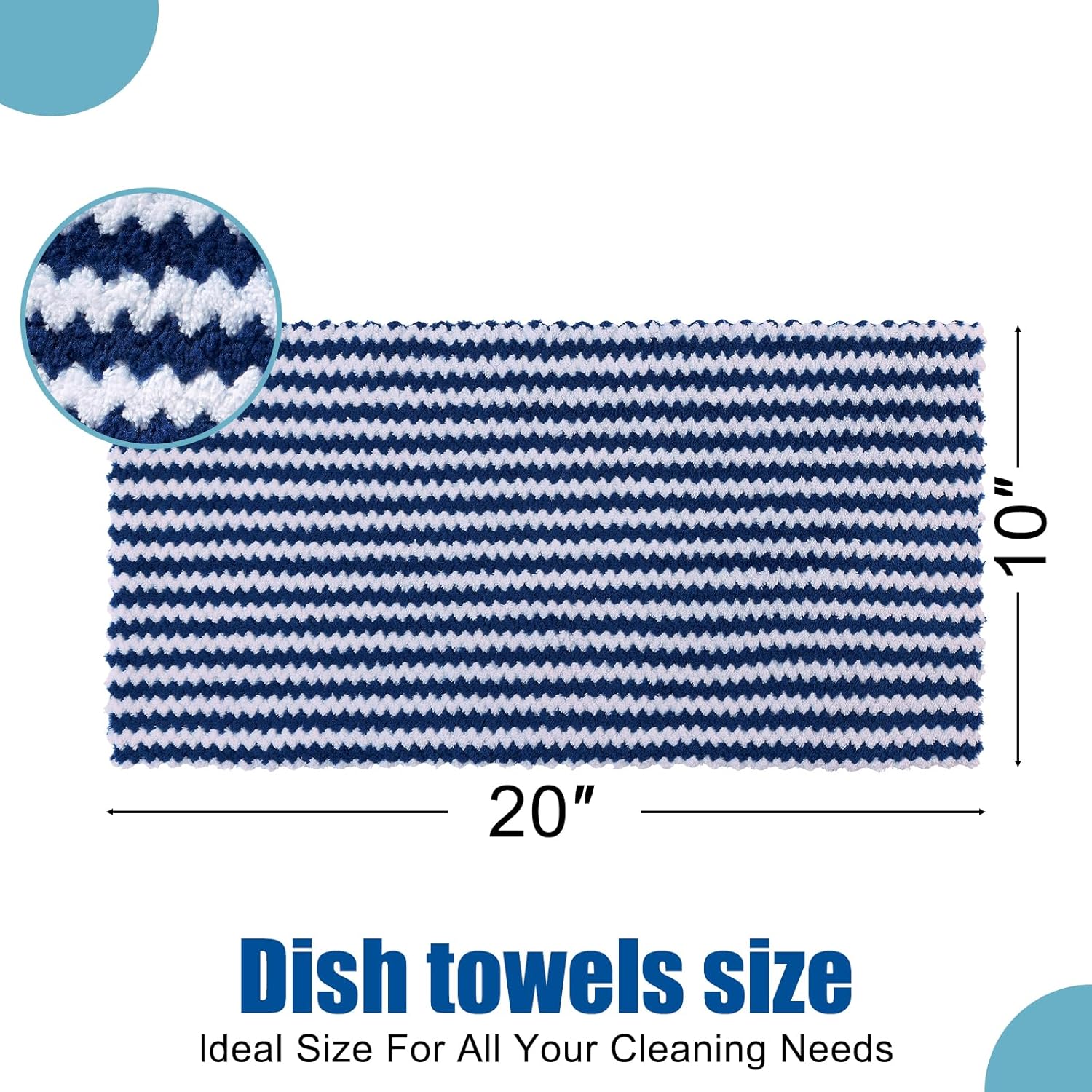 Homaxy Kitchen Towels(12 Pack, 10 x 20 inches), Ultra Soft and Absorbent Dish Towels, Reusable Fast Drying Microfiber Cleaning Cloth, Coral Velvet Wave Design No-lint, Navy Blue