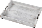 Large Wood Rectangular Serving Tray 20 x 14 Inch Rustic Wooden Ottoman Tray with Metal Handle and Wrapped Corners, Wood Coffee Table Tray Solid Pine Decorative Tray Whitewashed