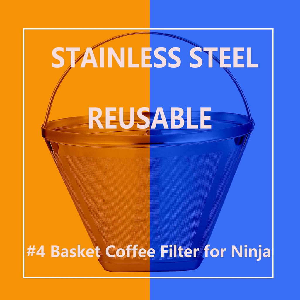 Reusable #4 Cone Coffee Filters for Ninja Dual Brew Pro Coffee Makers,Compatible with Ninja CFP301 CFP201,8-12 Cup Stainless Steel Basket