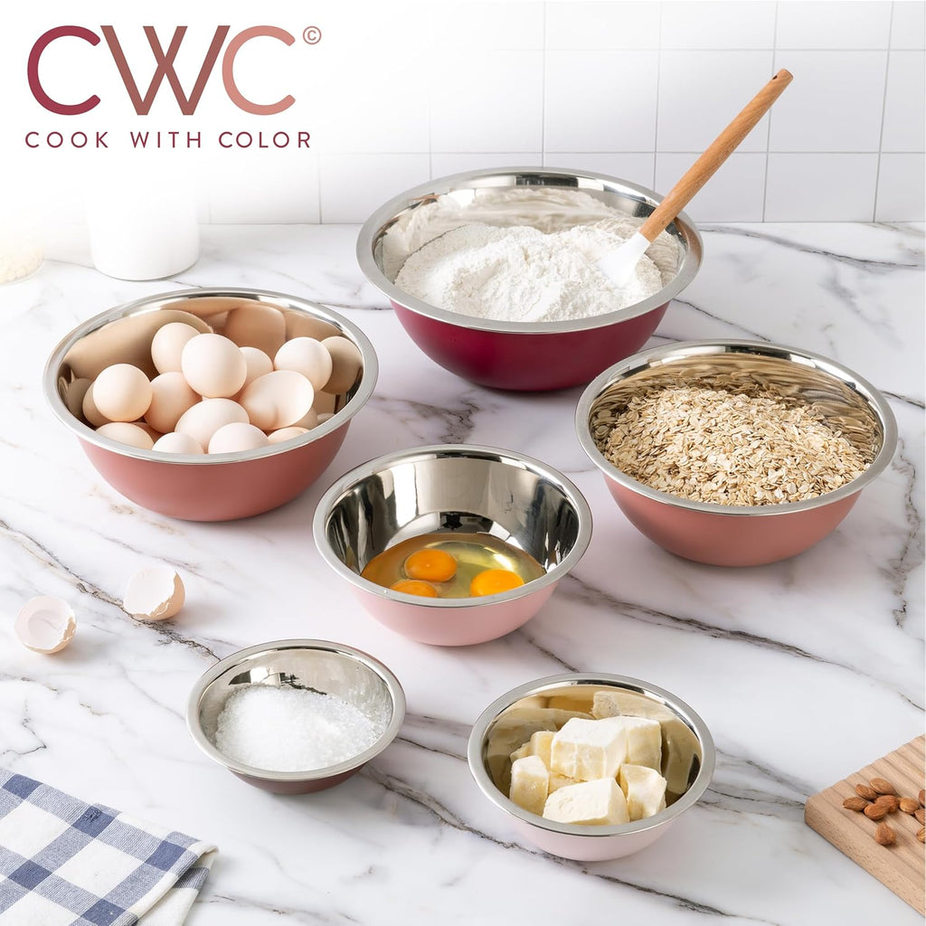 COOK WITH COLOR Stainless Steel Mixing Bowls Set - Nesting Bowls, 6 Pieces, Rose