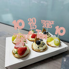 Gyufise 24Pcs 10th Birthday Cupcake Toppers Glitter Ten Vintage 2015 Hello 10 Years Birthday 10 Cupcake Picks Double Digits Cake Decoration for Happy 10th Anniversary Party Supplies Rose Gold