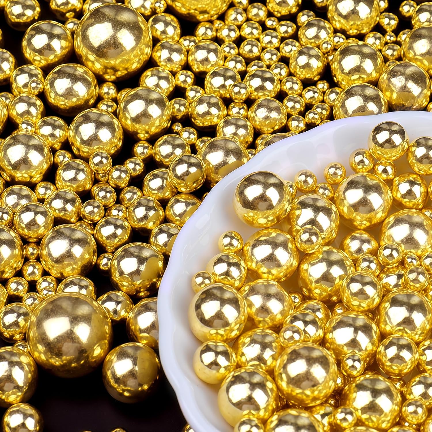 Gold Sprinkles for Cake Decorating, 6 Sizes Mix 4.6 oz Edible Pearls Sugar Sprinkles for Cupcake Cookies Ice Cream Topping Baking Decorations