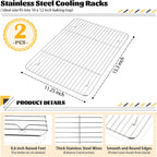 P&P CHEF Cooling Baking Rack Pack of 2, Stainless Steel Cooling Racks for Cooking Baking Roasting Grilling Drying, Dense Wires & Smooth Edge, Easy to clean, Silver, 15.3" x 11.25"