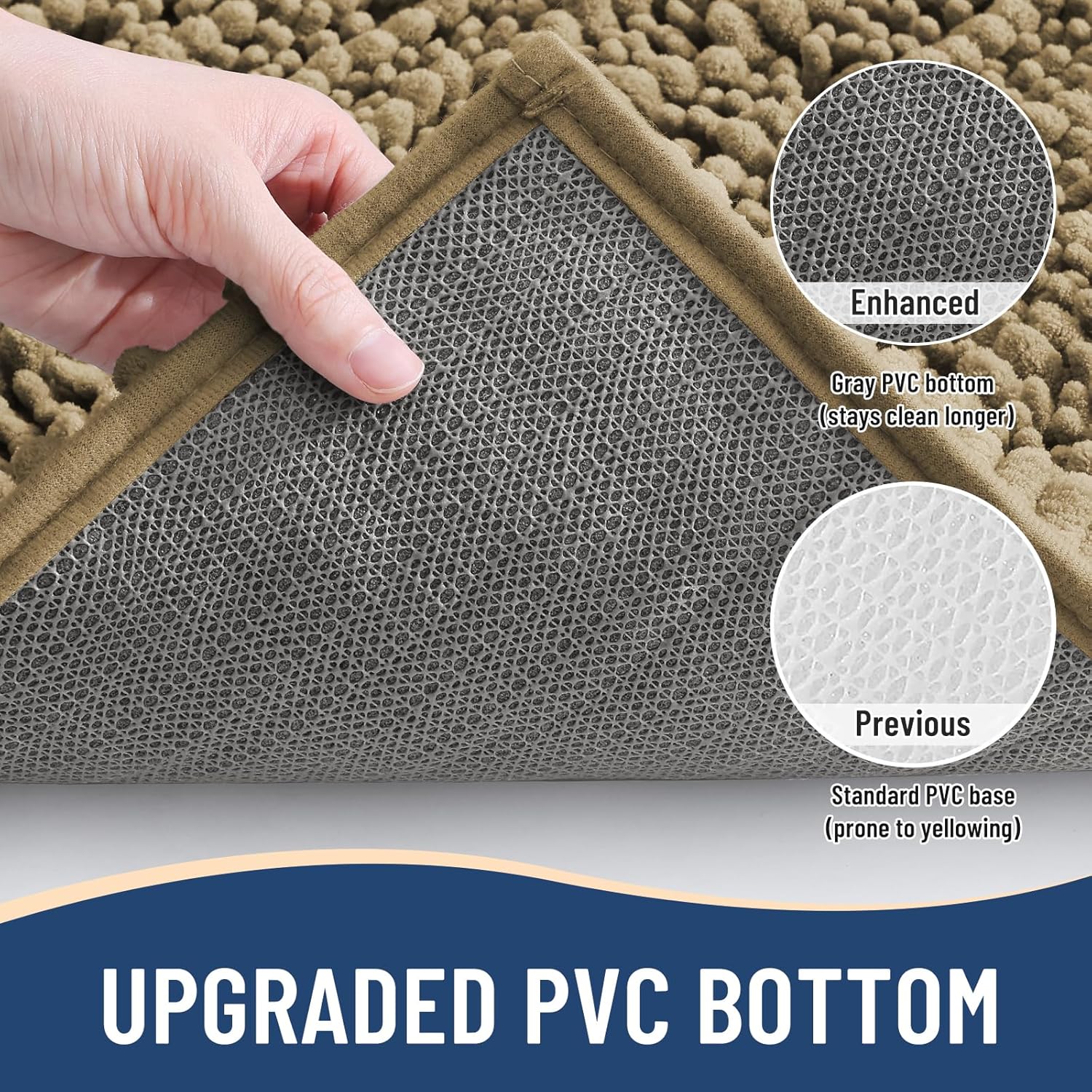 Arotive Luxury Chenille Bathroom Rug Mat, Extra Soft Thick Absorbent Shaggy Bath Rugs, Non-Slip Machine Wash Dry, Plush Bath Mats for Bathroom, Shower and Tub, 47x32, Camel