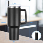 DOMICARE 40 oz Tumbler with Handle and Straw, Stainless Steel Tumbler with Lid and Straw, Reusable Vacuum Insulated Cup, Travel Coffee Mug, Black, 1Pack