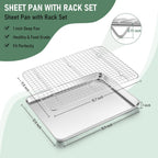 Baking Sheet with Wire Rack, Homikit 16" x 12" Stainless Steel Cookie Sheet Bacon Pan for Oven, Nonstick Jelly Roll Pan Baking Tray with Grid Cooling Rack Set for Cooking Roasting, Dishwasher Safe
