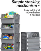 Skywin TidyFriend Stackable Storage Bins for Pantry, 4 Pack Stackable Bins For Organizing Food, Kitchen, and Bathroom Essentials (Grey)