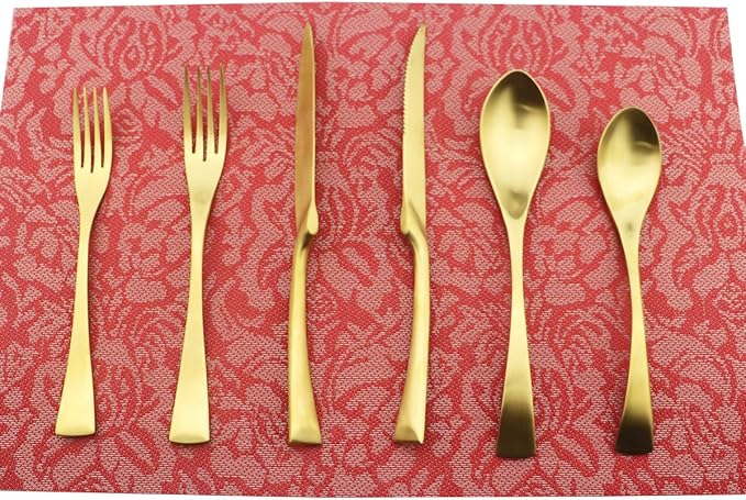 6-Piece Flatware Set,Extra Thick Heavy Duty - 18/10 Stainless Steel Cutlery Sets,High Matte Finish Gold Flatware Sets Service for 1,Multipurpose Use for Home,Kitchen,Tableware Utensil Sets