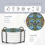 Coaster for Drinks Set of 6, Vintage Flower Absorbing Round Ceramic Stone Coaster with Cork Base,Tabletop Protection Mat for Mugs and Cups,Coffee Table Wine Glass Home Bar 4 Inch