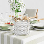 Rotating Utensil Caddy Holder - Higher Raised Cutlery Caddy Countertop - Metal Silverware Caddy Organizer with 4 Compartment for Kitchen Counter Party Office white