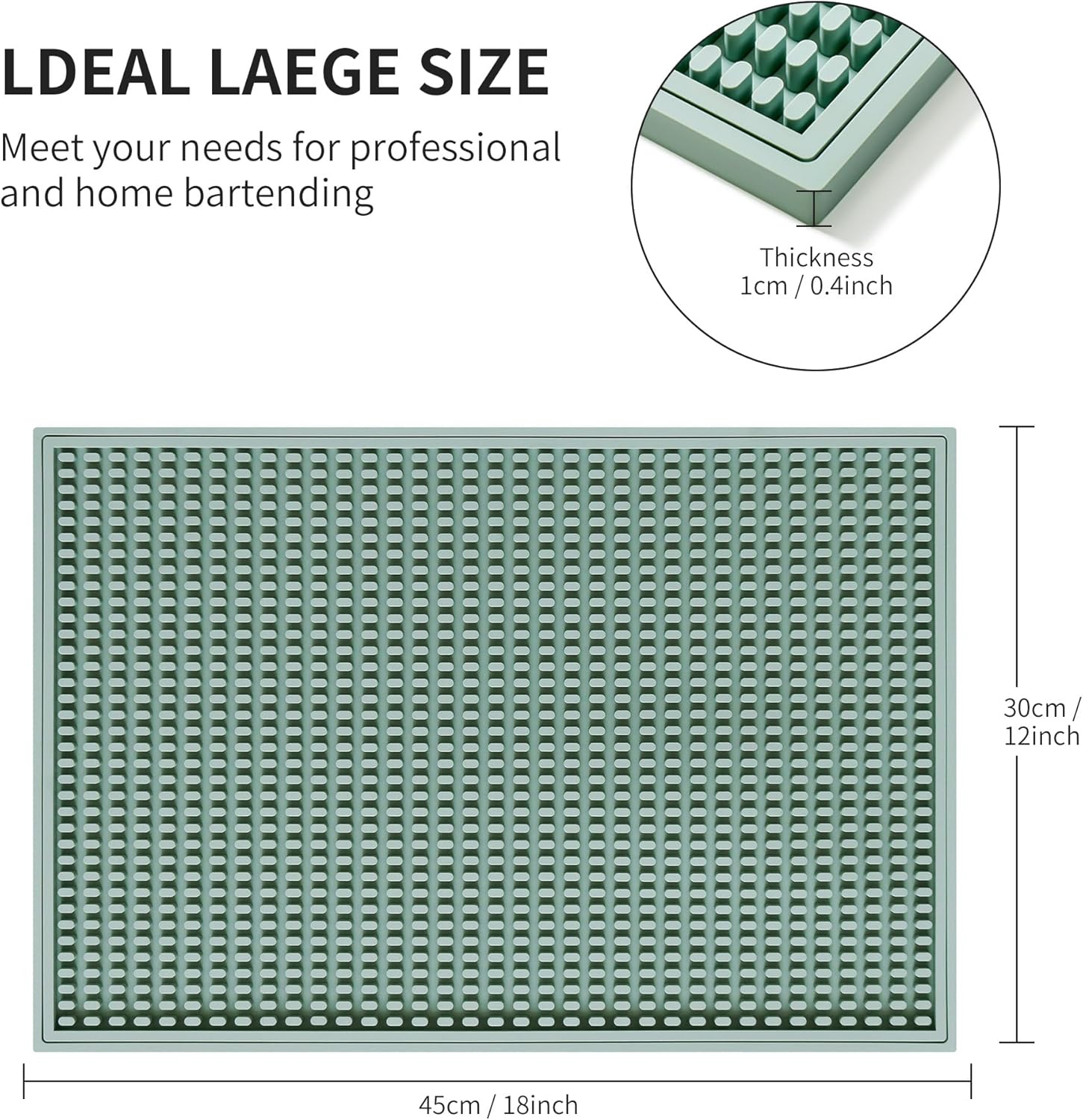 dish drying mat - 18" x 12" Green silicone drying mat , kitchen counter dish drying mats,rubber dish drying mat, Applies to bar mat、coffee mat