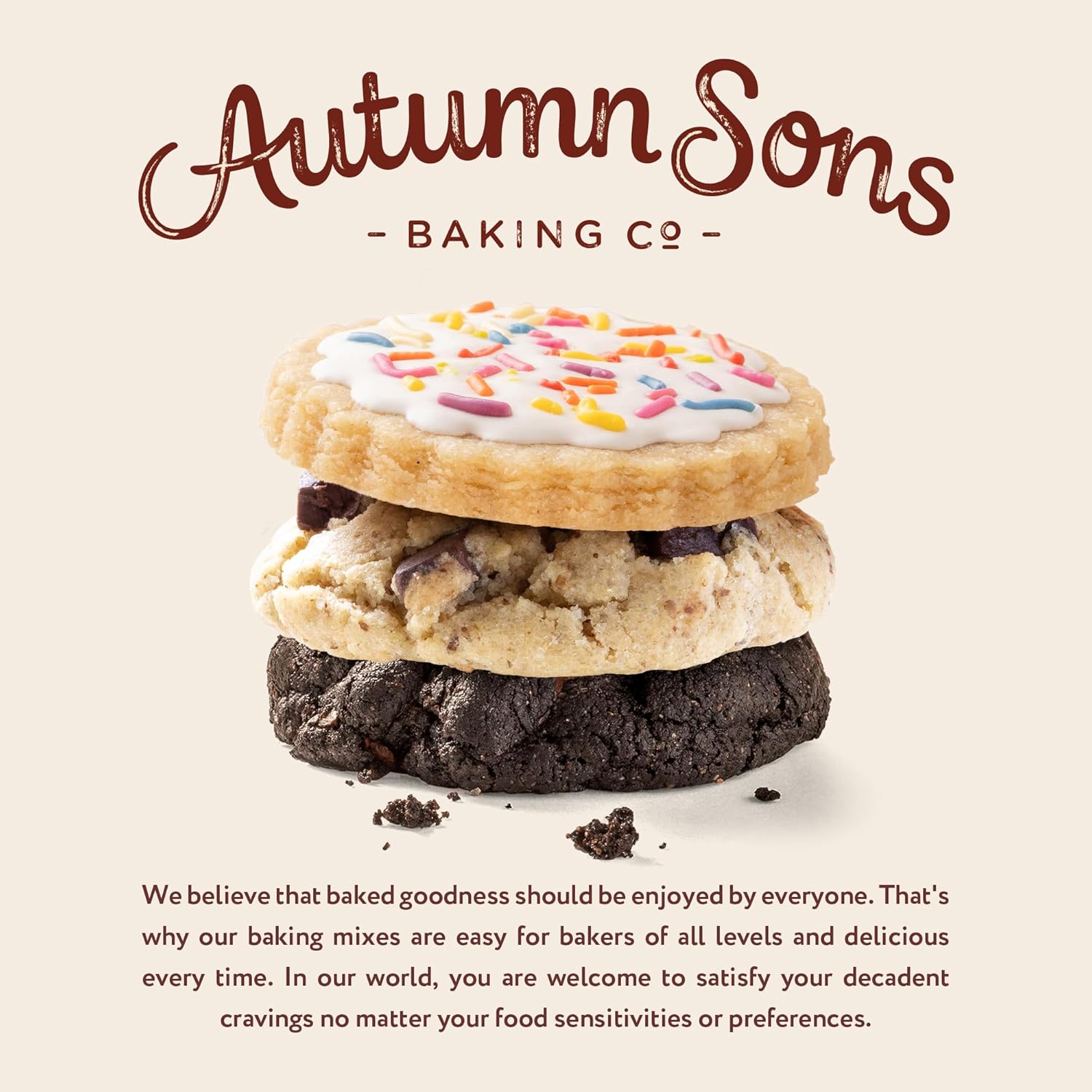 Autumn Sons Baking Co. Gluten Free Cookie Mix Variety Pack. Sugar Cookie, Chocolate Chunk & Double Chocolate Chunk. Vegan Plant Based Baking Mix. Free From 11 Common Allergens. 9.3 oz (Pack of 3)