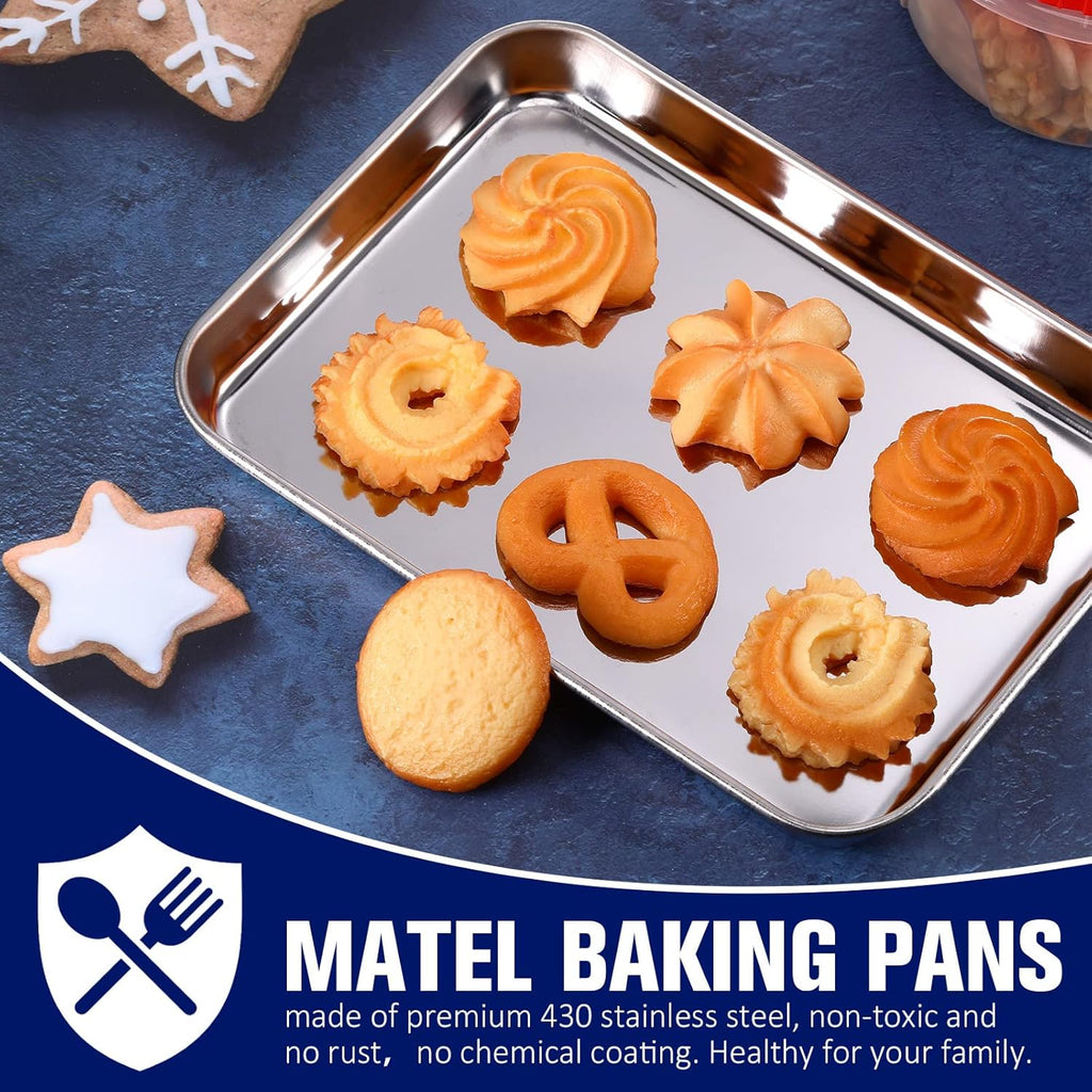 Mimorou 12 Pcs Baking Sheet Stainless Steel Cookie Small Metal Sheet Pans Professional Rectangle Oven Trays Kitchen Baking Cooking Oven and Toaster, Dishwasher Safe