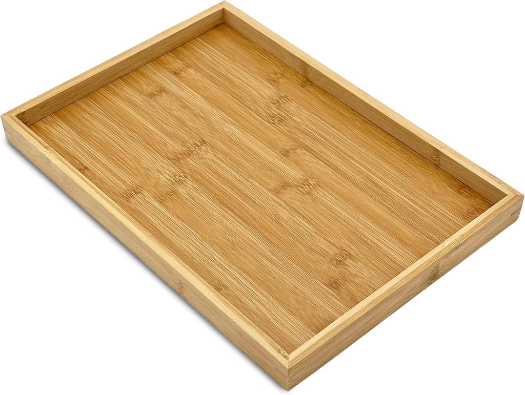 Bam & Boo (1-Pack) Natural Bamboo Rectangle Serving & Vanity Tray - for Kitchen, Bathroom, Countertop, Coffee Table (15.75" x 11" x 1.2")