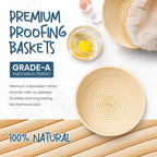 Rorecay Banneton Bread Proofing Baskets Set of 2, 9 Inch Round Cane Sourdough Bread Rising Basket Bowls with Sourdough Bread Making Tools Baking Supplies for Sour Dough Proofing Fermentation