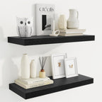 Fun Memories Floating Shelves for Wall, 24 Inch Rustic Wood Wall Mounted Shelves for Bathroom, Bedroom, Living Room, Deep Floating Shelves for Storage & Home Decor (Black, Set of 2)